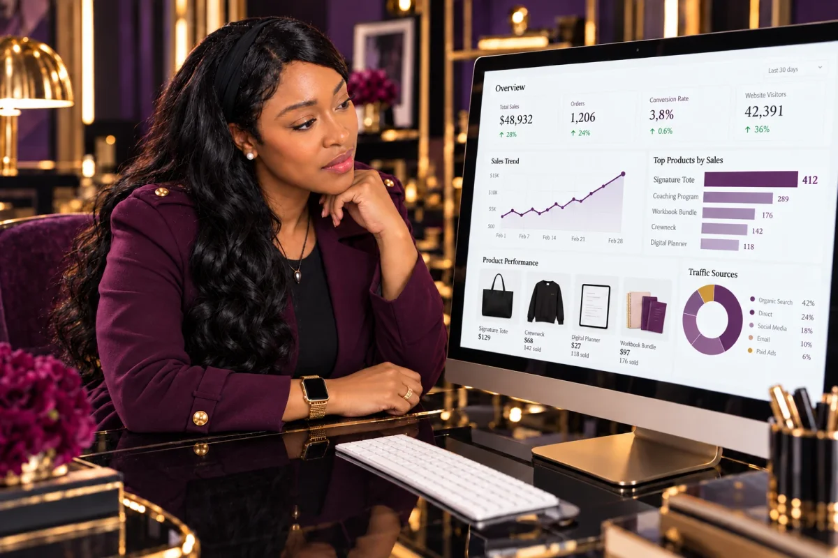 Coach Tee reviewing a sales dashboard