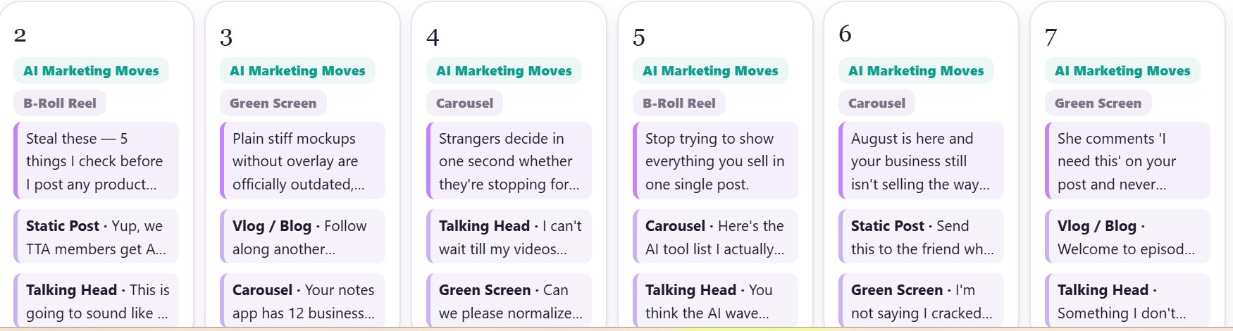 The Magnetic Content Calendar — a week planned, 3 posts a day