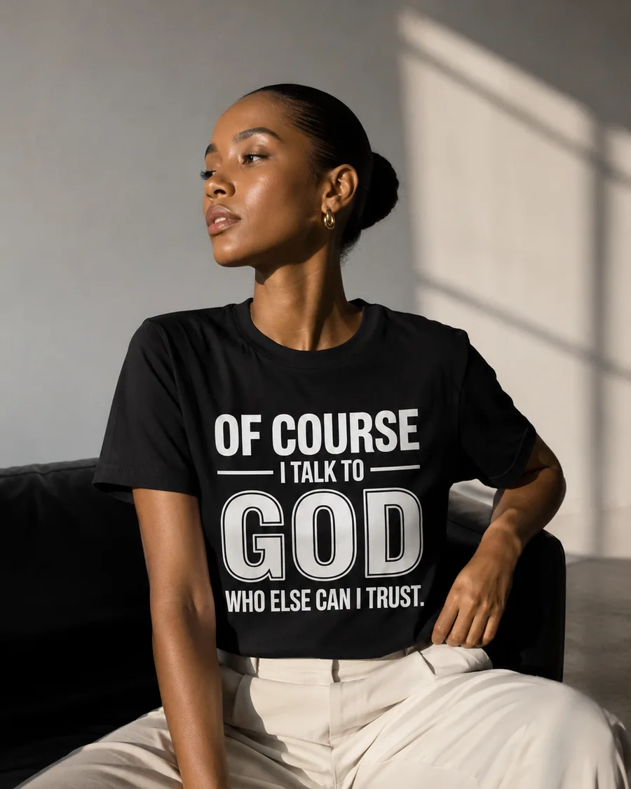 AI editorial photo of a woman wearing a graphic t-shirt