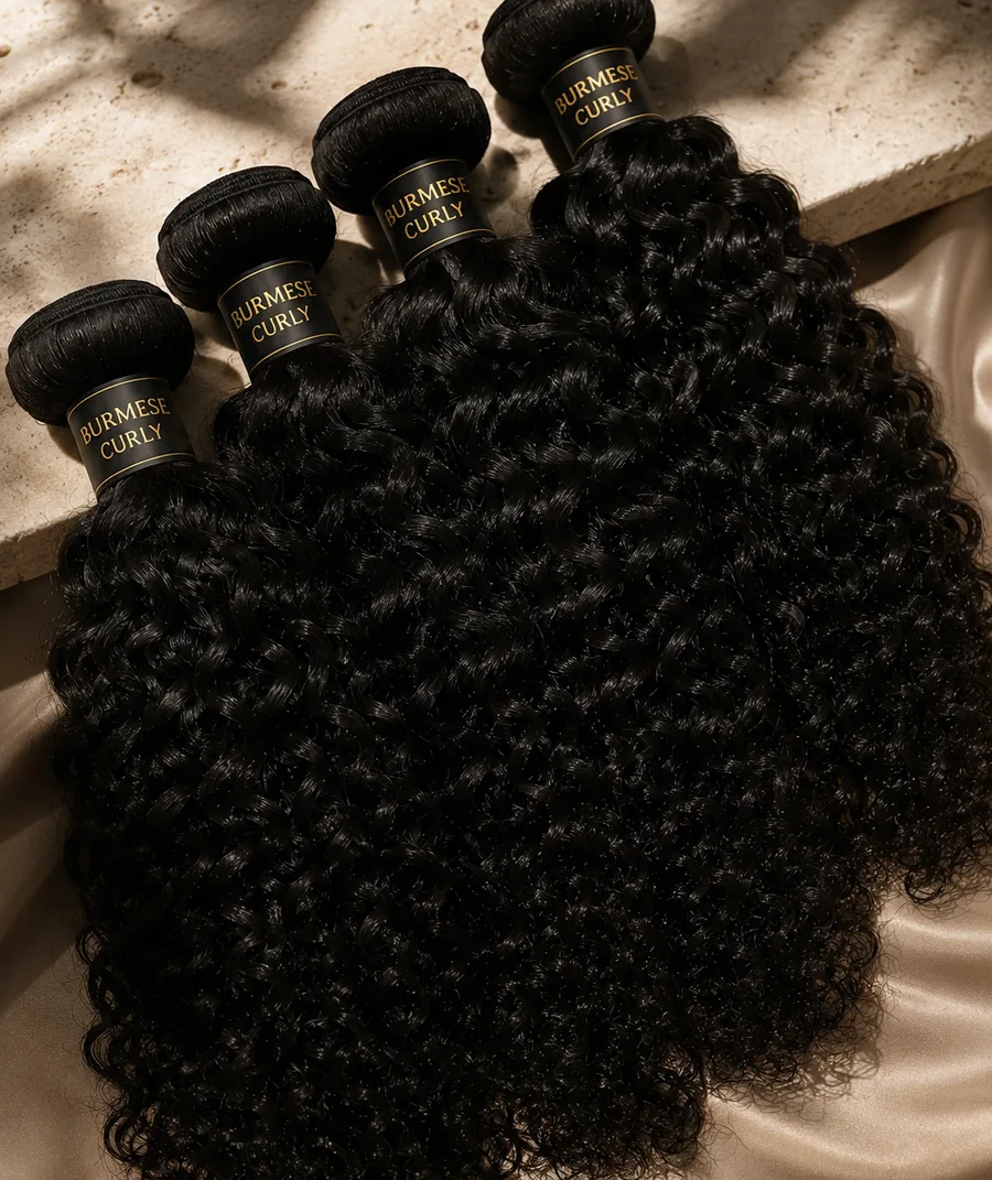 AI product photo of curly hair bundles